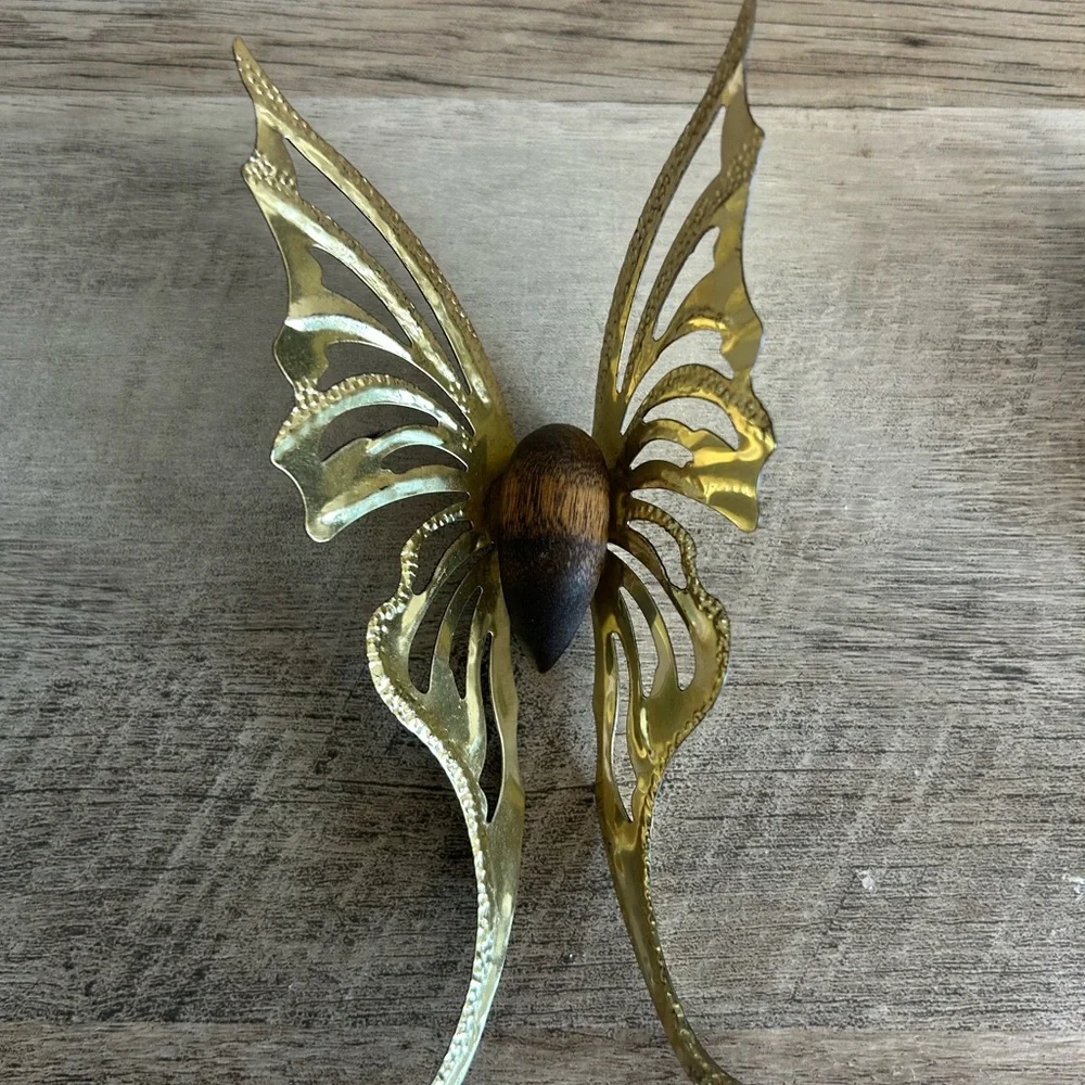 VINTAGE HOMCO BUTTERFLY BRASS WOOD WALL‎ PLAQUES HANGINGS HOME INTERIOR